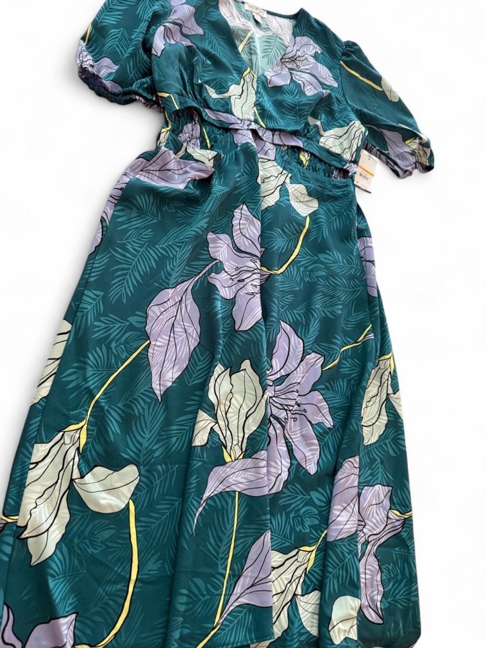 sofia by sofia vergara Teal Floral Maxi Dress with Lavender and Cream Accents